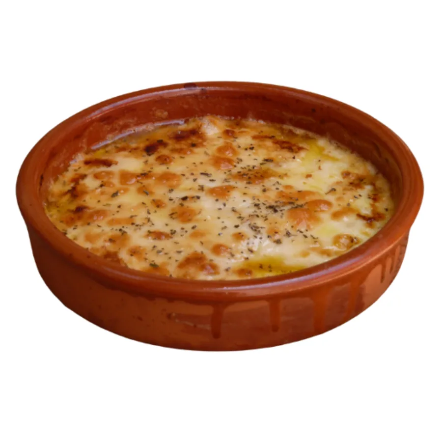 Provolone al forno fundido con tomate y orégano